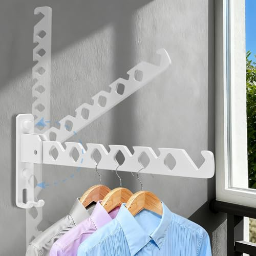 Greitsyy Appendiabiti da parete, pieghevole, pieghevole, 180°, in acciaio inox, con 6 fori, per balcone, lavanderia, bagno (bianco)