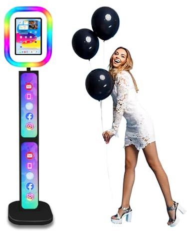 Aookely Cabina de Fotos portátil Compatible con iPad con iluminación RGB Ajustable y Logotipo Personalizado, aplicable a Bodas, Fiestas, Youtube, Vid (Negro, para 12.9 pulgadas/13 Pulgadas)