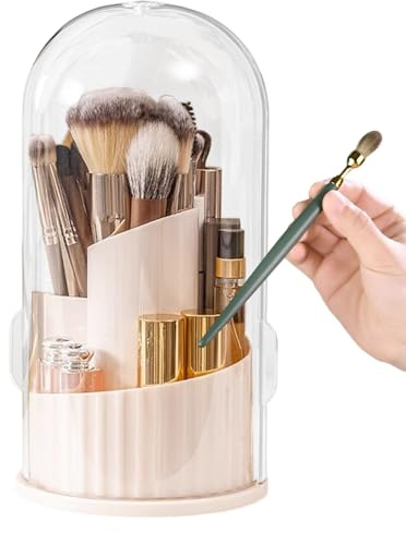 Generisch Supporto per pennelli da trucco per trucco, contenitore per rossetto, contenitore girevole a 360°, con coperchio, per pennelli, viaggi, bagno, scrivania