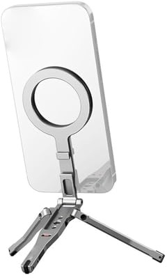 Andoer Treppiede magnetico per telefono, supporto pieghevole per cellulare, in alluminio con gancio pieghevole e foro per vite da 1/4 pollici