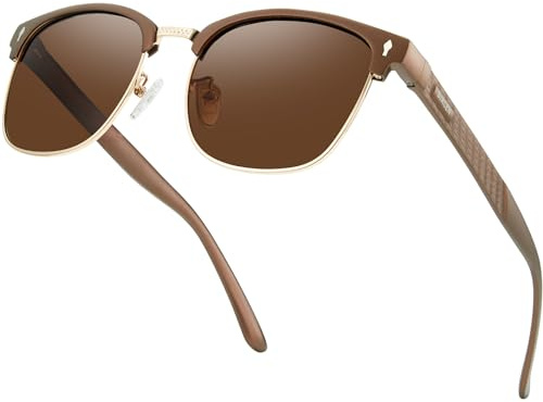 Bircenpro Klassisch Polarisiert Sonnenbrille für Herren: UV400 Schutz Sonnenbrillen Retro Halbrahmen Brille für Fahren Angeln Reisen Braune Gläser