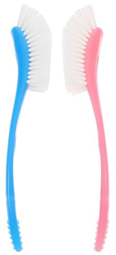 FRCOLOR Lot de 2 Brosses Multifonctions pour Biberons et Bouteilles, Poils Nylon Résistants, Tête Flexible, Manches Plastiques Bleue et Rose, Outil de Nettoyage pour Parois et Recoins