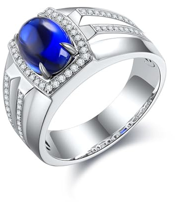 Whoiy Herrenring Gold 585 Echtgold, Hochzeitsringe Eheringe mit Kreierter Saphir 3ct 14K Weissgold Trauring Elegant Männer Ringe mit Gravur Größe 51 (16.2)