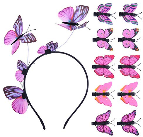 Mikikit Schmetterlings Haarset Dekorative Haarspangen aus Stoff und Kunststoff 11 Stück mit 3d-kopfschmuck Rosa Farbtöne Zufälliger Stil für Party und Kostüm Geeignet für Mädchen