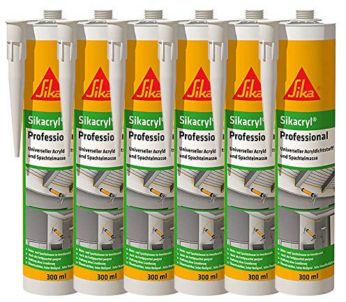 Sika – Acryldichtstoff – Sikacryl Professional Weiß – ideal für Dicht- und Anschlussfugen – für den Innenbereich – geringer Schrumpf – 6x 300 ml