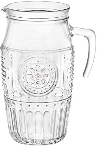 Bormioli Rocco Romantic Glass Water Jug - Floral Decorated Boho Cocktail Serving Pitcher - 1.8 Litre - Clear