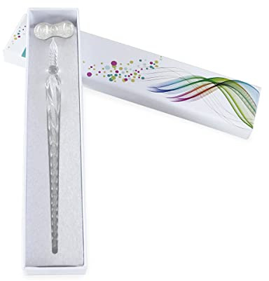 Co-link Kristall Glas Dip Pen, kreative handgemachte Unterschriftsstifte aus Glas, Elegante Dip Sign Pen Gesch?ftspr?sentation mit Ein Stifthalter Geschenkpaket (Wei?)