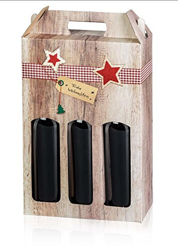10 Stück Geschenkkarton, Tragekarton Rustikal Frohe Weihnachten für DREI Flaschen