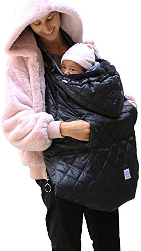 7AM Enfant Baby Carrier Cover - K-Poncho Universal Fit Winter Ultra Soft Plush Lining, Water Repellent Bunting Bag with Adjustable Hood, Multifunctional Stroller & Car Seat Blanket Cover | (0-3T)