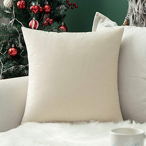 MIULEE Kissenbezug 65x65 cm samtkissen couchkissen Cremeweiß | Kissenhülle Dekorative Dekokissen Sofakissen Wurfkissenbezug mit Verstecktem Reißverschluss Sofa Schlafzimmer