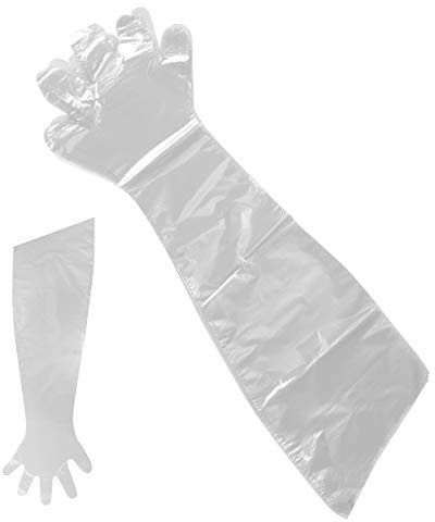 Healifty 50PCS Disposable Shoulder Length Gloves Long Arm Gloves Cattle Sheep Insemination Gloves Cleaning Gloves (White)