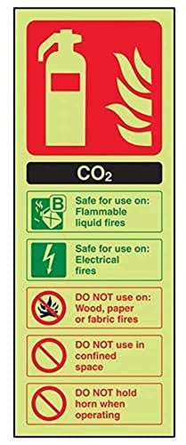 VSafety Feuerlöscher-Schild, im Dunkeln leuchtend, Kohlendioxid-/CO2-Kennzeichnung, 100 x 280 mm, selbstklebendes Vinyl