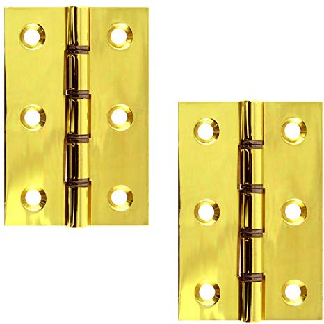 3 x 2. Inch - 76mm x 51mm x 2.5mm Heavy Duty Double Phosphor Bronze Washered Door Hinges 1 Pair (2 Hinges) Polished Brass