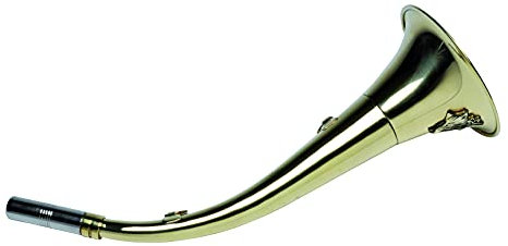 Januel - Corne de Chasse à Pavillon en Battue - Longueur 30cm - Anneaux de Transport - Décor Sanglier - Laiton Doré - Pipet Remplaçable