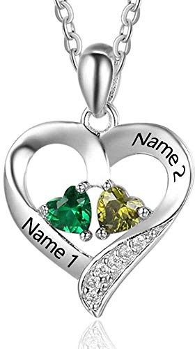 jewelora Personalised 925 Sterling Silver Necklace for Women 2 Name Heart Pendants Gift for Women Mum, Grandma, Wife, Girlfriend (Silver)