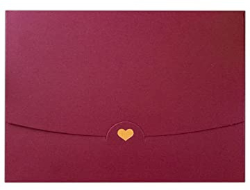JoliCoon 10 Briefumschläge DIN A6 Dunkelrot mit goldenem Herz veredelt | Steckverschluss, ohne Fenster, 15,4 × 11 cm, für Grußkarten und Einladungen