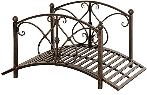 Outsunny Ponticello da Giardino Vintage in Metallo, Ponte Decorativo con Elementi Floreali, 99x68x53cm, Bronzo