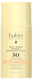 Babo Botanicals Daily Sheer Mineral Sunscreen Fluid SPF50 - Natural Zinc Oxide - Passion Fruit Oil - Fragrance Free - Ultra-Lightweight - For Face - For all ages