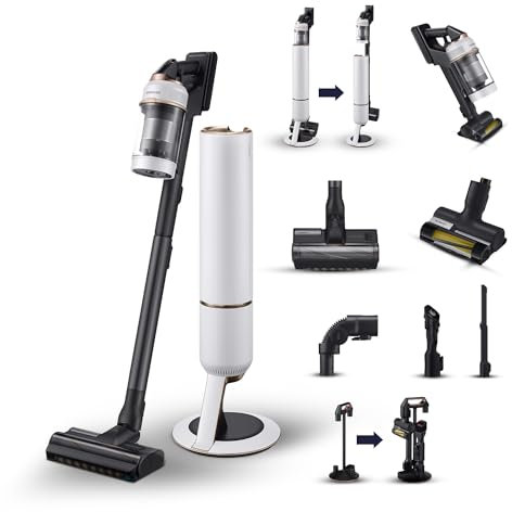Samsung Bespoke Jet Pet Cordless Stick Vacuum Cleaner, With Auto Empty Built-in Clean Station, Max 210 W Suction Power, VS20A95823W, Misty White