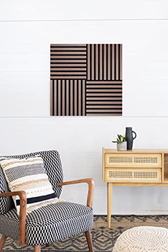 Leiste24 Lamellenverkleidung - Wandverkleidung - Akustikpaneel 400 x 400 mm - Akustikfilz Schwarz - Lamellendekor Eiche dunkel