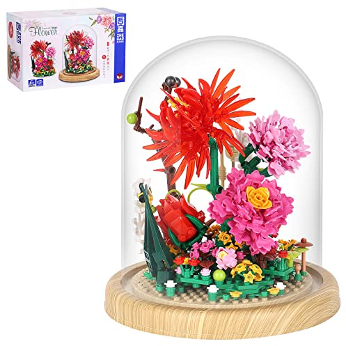 RSDHFLY Blumen Bausteine Set, 625 PCS Bonsai Blumenstrauß, Botanical Collection Home Deko für Erwachsene und Kinder (Rose Bonsai Blume)
