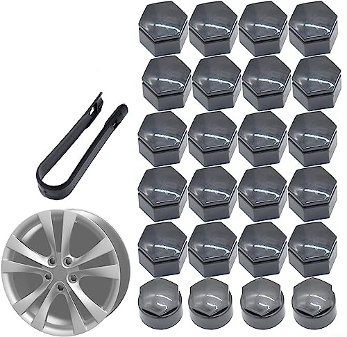 URPIZY 24 Stück 22 mm Universal-Räder, Muttern, Abdeckungen für Radmuttern, mit Werkzeug zum Entfernen von Verschlusskappen, Baujahr 2010–2017