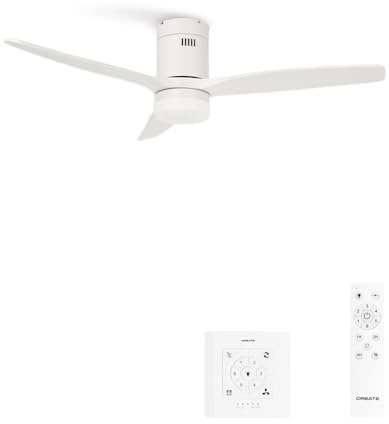 CREATE / WINDCALM M/Deckenventilator ABS mit Beleuchtung Weiß mit Fernbedienung und Wandschalter / 40W, Leise, Ø132cm, 6 Geschwindigkeiten, Timer, DC-Motor, Sommer-Winterbetrieb