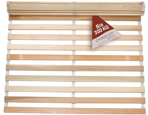 Chirollet® Premium Rollrost Passend für 140x190 cm große Betten | Ohne Montage & absolut rutschsicher | Belastbar bis 300kg | Made in Germany | Roll-Lattenrost Vollholz | 10 Jahre Garantie | Ohne Montage & absolut rutschsicher, Belastbar bis 300kg, Made in Germany, Roll-Lattenrost Vollholz, 10 Jahre Garantie