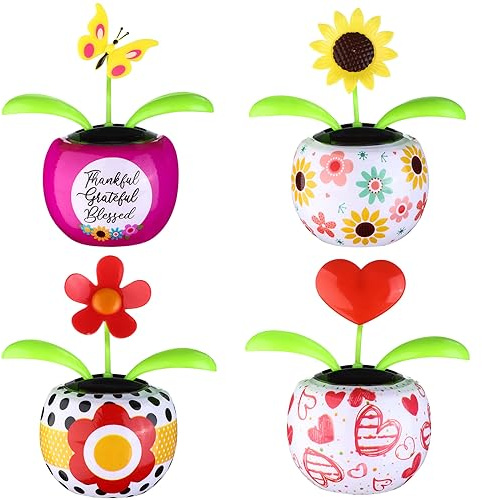 4 Farfalle danzanti a energia solare a forma di fiore di sole danzante in vasi colorati a forma di cuore oscillante flip flap animato Bobblehead ballerina finestra rosa acchiappasole decorazione