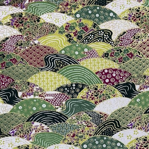 Jukway Cotton Fabric by The Metre, 50x145 cm, 100% Cotton Fabrics, Bronzing Design Floral Printed Decorative Cloths for Sewing, Quilting, Crafts, Curtains, Upholstery (04- Design, Green)