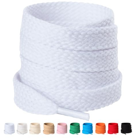 Olukssck 2 Paires Lacets Chaussures Plats en Coton Pour Baskets, Sneakers | Gros Lacets, 12mm de Large, 10 Couleurs, 3 Longueurs, Pour Chaussures de Sport, Course, Toile, Bottes, Adultes et Enfants