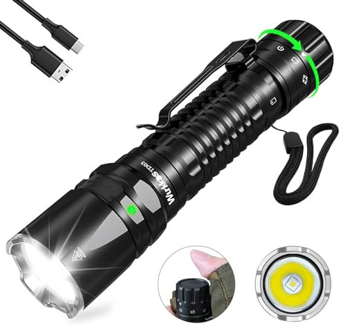 Wurkkos Mini LED Taktische Taschenlampe - TD03 Aufladbar Taschenlampe Extrem Hell 1800 Lumen 353M Größte Reichweite Heckdrehschalter Ein Schlüsselblitz IP68 Taschenlampe für Outdoor Indoor Aktivitäten