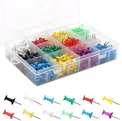 Mehrfarbige Push-Pins, Coideal 600 Pack kolorierte Landkarte Reißzwecken mit Edelstahl-Punkt für Brett, Stoff markieren, Bilder hängen zu Hause Büro Schule (12 Farben, je 50 Stück)