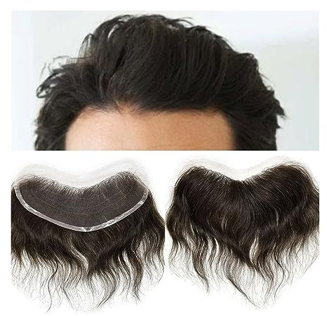 Haar-Toupet für Männer, Haaransatz-Toupet für Männer, atmungsaktives V-förmiges Herren-Toupet mit französischer Spitze, natürlicher Haaransatz, indisches Remy-Haarsystem, 1,5 x 7 Zoll, Spitzen-Front