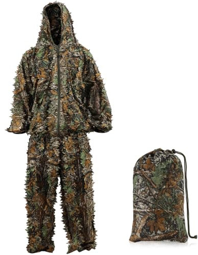 AnExer 3D Tarnanzug Ghillie Suit Dschungel Kostüm Tarnung Woodland Camouflage Anzug Dekoration Festschmuck Tarnkleidung für Halloween Jagd Camping Outdoor Militär Jagd Verdeckt (Grün, M)