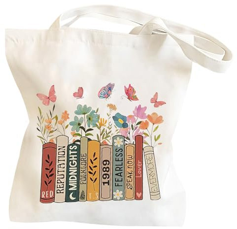 TNSLAND Jutebeutel Langer Henkel, Canvas Tote Bag Aesthetic Stofftasche, Stoffbeutel Langer Henkel Geschenk für SäNger Fans, Freunde, Kollegen