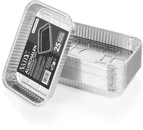 Vaily Aluminium Drip Trays Small Pack of 25 – Veggie Aluminium Grill Pan– Accessories for Gas, Charcoal & Electric Grill as Grease Tray, 8,6 x 5,9 inch