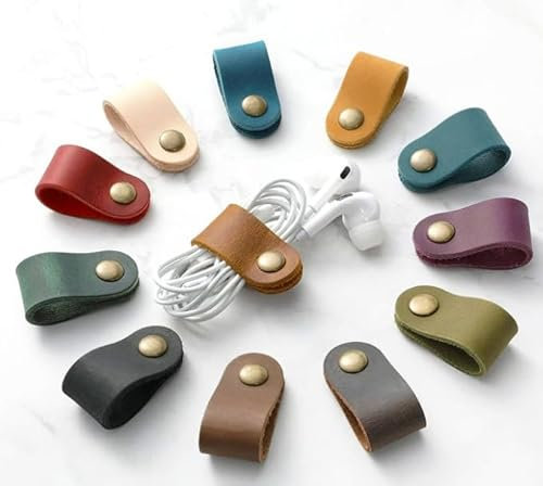 Leather Cable Straps Cable Ties Cord Organizer Portable Reusable Cable for Headphone Wires Charging Cords (Ginger)