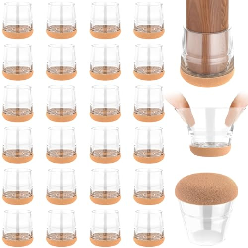 yomanta Protector Patas Sillas Silicona 24PCS，Protector Sillas Patas con Almohadillas de Fieltro,Eliminan el Ruido y los Arañazos，Circular - Extra Pequeño Transparente