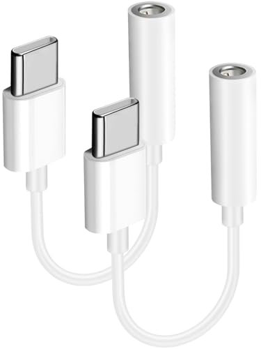 2-Pack USB C to 3.5mm Headphone Adapter, USB C to Aux Audio Dongle Cable Cord for iPhone 16/Plus/Pro Max/iPhone 15/Plus/Pro Max, Samsung Galaxy S24 S23 S22 S21 Ultra, and More Type C Devices