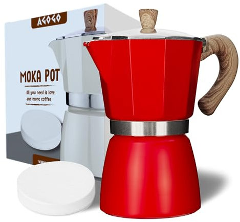 AGOGO Milano Moka Pot, Stovetop Espresso Coffee Maker, Percolator Espresso Maker With Paper Filter (Red, 6 Cup/300ml)