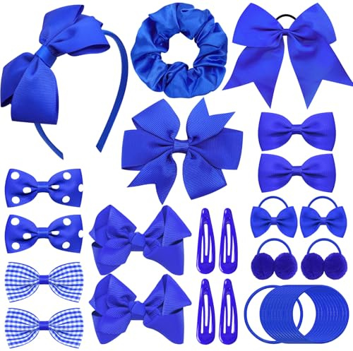 Yueshop 50Pcs Royal Blue Girls School Hair Accessories Kit, Bow Hair Cips Ponytail Holder Elastics Headband Hair Ties Baby Hair Barrettes Girls Hair Accessories for Girl Christmas Birthday Gift