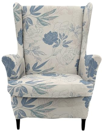 CRFATOP Wingback Chair Covers 2 Pieces Stretch Printed Wing Back Chair Cover Sofa Slipcover Washable Wingback Armchair Slipcovers Furniture Protector with Elastic Bottom for Wingback Chairs,B15