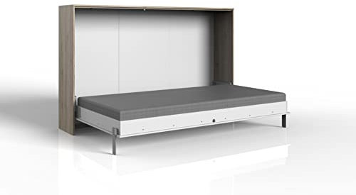 Klappbett Juist – Schrankbett in Eiche San Remo oder Weiß, Made in Germany, TÜV-geprüft, in 90x200 cm, 120x200 cm und 140x200 cm, Jugendbett oder Gästebett (120 x 200 cm in Eiche - Weiß)