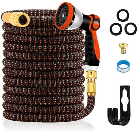 Yofidra Flexibler Gartenschlauch, Wasserschlauch Flexibel mit 3/4 Zoll, 1/2 Zoll Metallanschlüsse, 3450D Gewebe, Knickfrei, Garten Schlauch mit 10 Düse, 3 Lagiger Latex Garden Hose für Autowäsche 7,5m