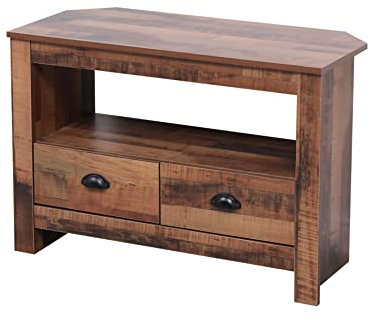®Trähörn-TV-enheter TV-bänkskåp med 2 lådor och hylla Hörnskåp Förvaringsenheter for vardagsrum, B85xD39xH58cm