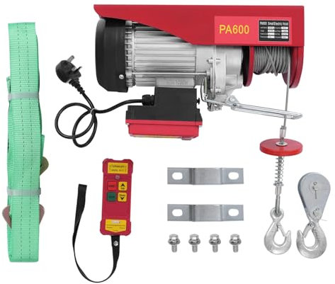 VonVVerElectric Hoist 250/400/600/800KG - Overhead Electric Hoist Winch 12m Lifting Electric Hoist Wireless Remote Control with Two Slings & Limiter for Garage, Warehouses (600KG)