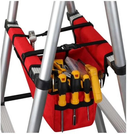 KVI Folding Ladder Tool Tray Bag, Fit A Frame Telescoping Extension Stepladder, No Need Repeated Up-Down Climbs Red