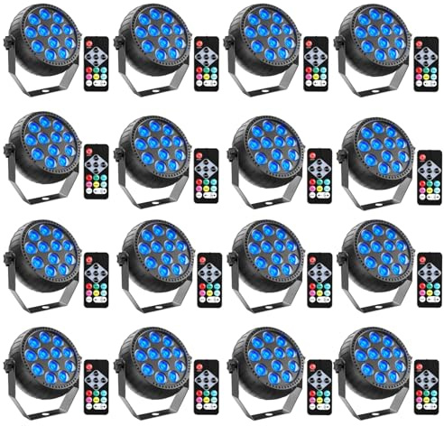 Rtktoup 16PCS Par LED RGB Ricaricabile Illuminazione Palco, 12 LED Batteria Luce di Scena con Telecomando Luce Palcoscenico per Party Bar Stage DJ Discoteca Matrimonio Halloween Natale