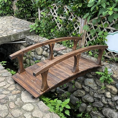 Kleine Holzbrücke für den Außenbereich, für den Garten, Weg-/Rasen-/Hof-/Teichbrücke mit Seitengeländern, dekorative Gartenbrücke, 140 cm lang